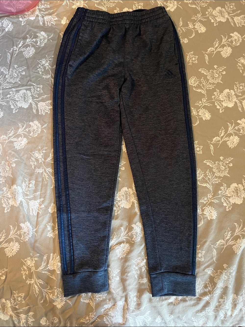 adidas Kids Dark Gray Heather Joggers with Navy Stripes